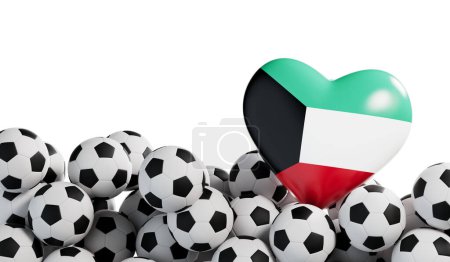 Foto de Corazón de la bandera de Kuwait con un fondo de pelota de fútbol. Banner de fútbol. Renderizado 3D. - Imagen libre de derechos