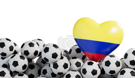 Photo for Colombia flag heart with a soccer ball background. Football banner. 3D Rendering. - Royalty Free Image