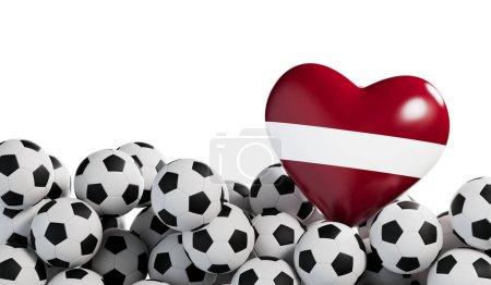 Foto de Corazón bandera de Letonia con un fondo de pelota de fútbol. Banner de fútbol. Renderizado 3D. - Imagen libre de derechos