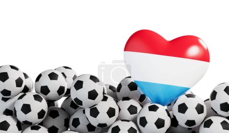 Foto de Bandera de Luxemburgo corazón con un fondo de pelota de fútbol. Banner de fútbol. Renderizado 3D. - Imagen libre de derechos