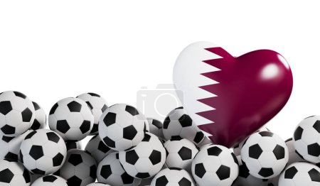 Téléchargez les photos : Qatar drapeau coeur avec un fond de ballon de football. Une bannière de football. Rendu 3D. - en image libre de droit