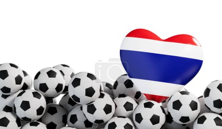 Foto de Tailandia bandera corazón con un fondo de pelota de fútbol. Banner de fútbol. Renderizado 3D. - Imagen libre de derechos