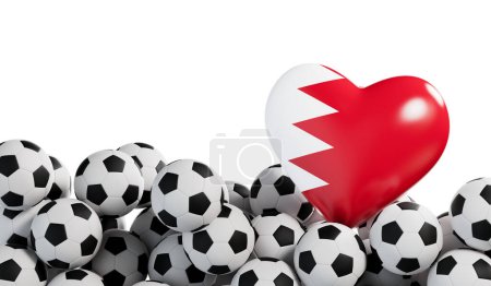 Foto de Bandera de Bahréin corazón con un fondo de pelota de fútbol. Banner de fútbol. Renderizado 3D. - Imagen libre de derechos