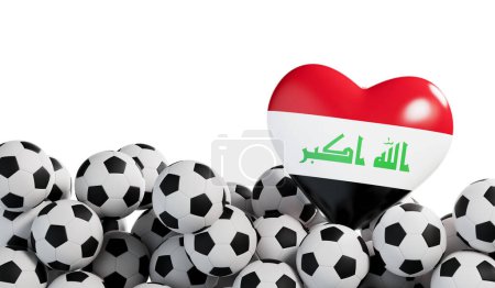 Téléchargez les photos : Iraq drapeau coeur avec un fond de ballon de football. Une bannière de football. Rendu 3D. - en image libre de droit