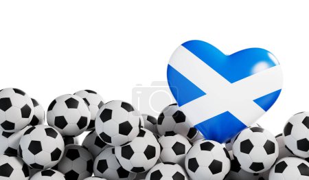 Téléchargez les photos : Ecosse drapeau coeur avec un fond de ballon de football. Une bannière de football. Rendu 3D. - en image libre de droit