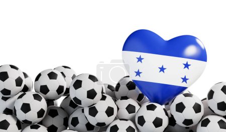 Foto de Corazón de bandera de Honduras con fondo de pelota de fútbol. Banner de fútbol. Renderizado 3D. - Imagen libre de derechos