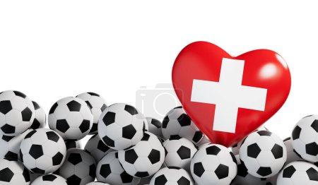 Téléchargez les photos : Suisse drapeau coeur avec un fond de ballon de football. Une bannière de football. Rendu 3D. - en image libre de droit