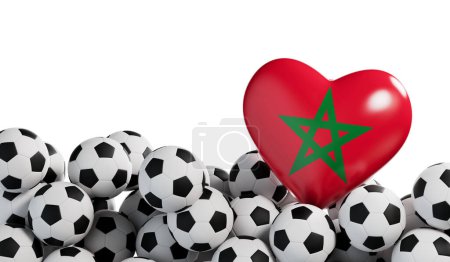 Foto de Corazón de bandera de Marruecos con un fondo de pelota de fútbol. Banner de fútbol. Renderizado 3D. - Imagen libre de derechos