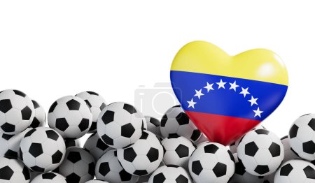Photo for Venezuela flag heart with a soccer ball background. Football banner. 3D Rendering. - Royalty Free Image