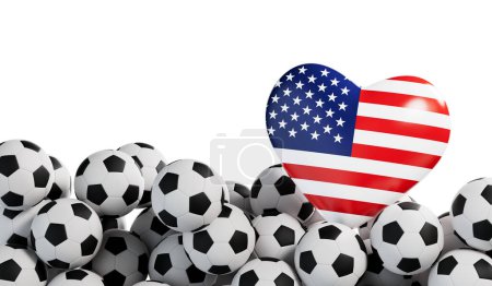 Foto de Corazón de bandera de Estados Unidos con un fondo de pelota de fútbol. Banner de fútbol. Renderizado 3D. - Imagen libre de derechos