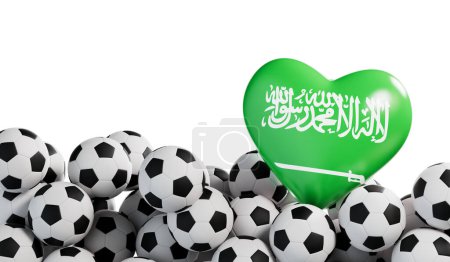Foto de Corazón de bandera de Arabia Saudita con un fondo de pelota de fútbol. Banner de fútbol. Renderizado 3D. - Imagen libre de derechos