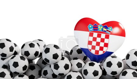 Téléchargez les photos : Croatie drapeau coeur avec un fond de ballon de football. Une bannière de football. Rendu 3D. - en image libre de droit