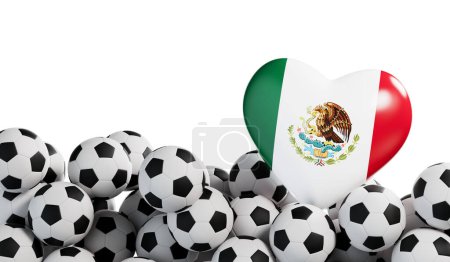 Téléchargez les photos : Mexique drapeau coeur avec un fond de ballon de football. Une bannière de football. Rendu 3D. - en image libre de droit
