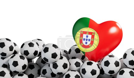 Foto de Corazón bandera de Portugal con un fondo de pelota de fútbol. Banner de fútbol. Renderizado 3D. - Imagen libre de derechos