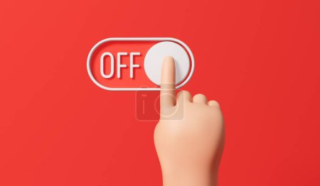 Téléchargez les photos : A finger turning off a toggle switch button. 3d Rendering. - en image libre de droit