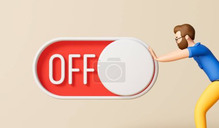 Foto de A businessman turning off an on off toggle switch. 3D Rendering. - Imagen libre de derechos