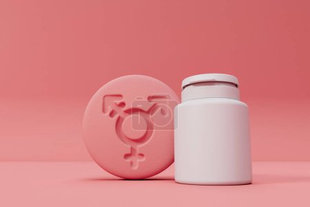 Photo for Gender hormone pill with a transgender symbol. 3D Rendering. - Royalty Free Image