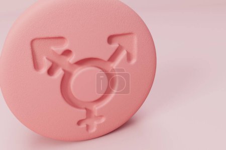 Téléchargez les photos : Pilule d'hormone de genre avec un symbole transgenre. Rendu 3D. - en image libre de droit