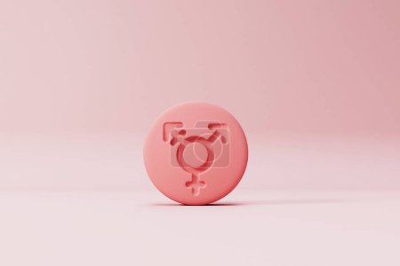Foto de Pastilla de hormona de género con un símbolo transgénero. Renderizado 3D. - Imagen libre de derechos