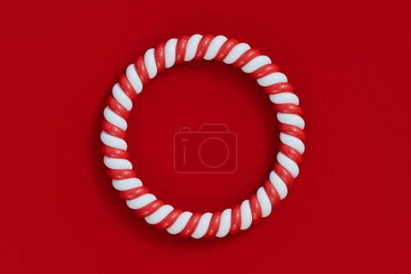 Photo for Christmas candy cane red and white striped frame. Festive striped candy. 3D Rendering. - Royalty Free Image