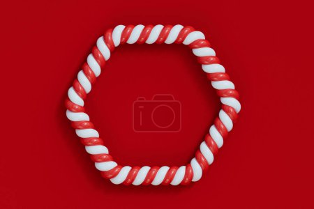 Photo for Christmas candy cane red and white striped frame. Festive striped candy. 3D Rendering. - Royalty Free Image