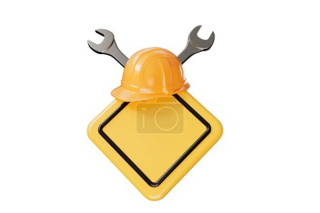 Téléchargez les photos : Construction casque dur et outil de clé bannière de message vierge. Rendu 3D. - en image libre de droit