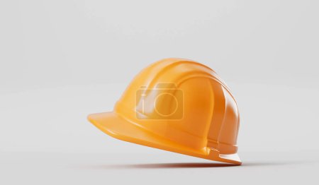Téléchargez les photos : Construction de chapeaux durs sur un fond plat. Casque de protection. rendu 3D. - en image libre de droit