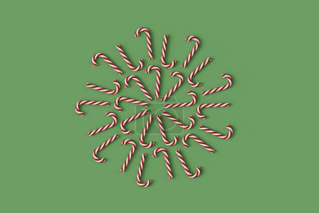 Photo for Christmas candy cane sweets in a circle pattern. 3D Rendering. - Royalty Free Image