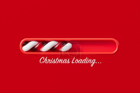 Foto de Barrita de carga navideña hecha con caña de azúcar roja y blanca dulce. Renderizado 3D. - Imagen libre de derechos