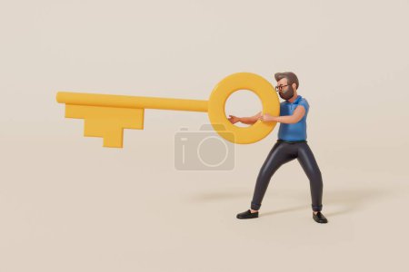 Foto de La clave del éxito. Persona de negocios estaba de pie con una gran llave. Renderizado 3D. - Imagen libre de derechos