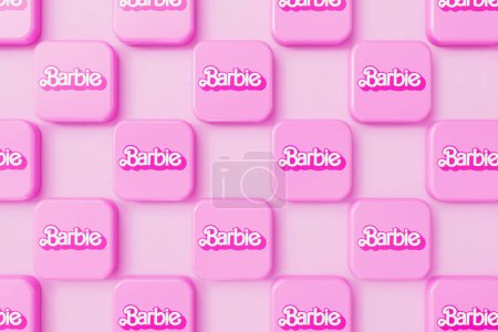 Photo for LONDON, UK - July 2023: Barbie doll logo. Barbie is a fashion doll made by Mattel. 3D Rendering. - Royalty Free Image