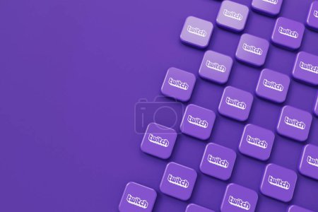 Téléchargez les photos : LONDRES, Royaume-Uni - Juillet 2023 : Twitch gaming live streaming logo de l'entreprise, rendu 3D. - en image libre de droit