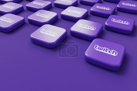 Foto de LONDRES, Reino Unido - Julio 2023: Twitch gaming live streaming company logo, 3D Rendering. - Imagen libre de derechos