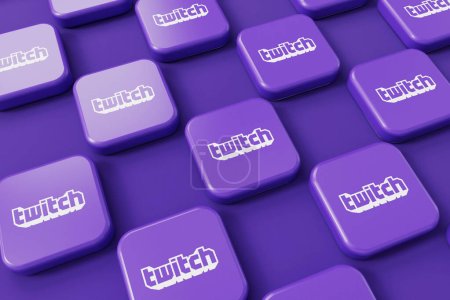 Téléchargez les photos : LONDRES, Royaume-Uni - Juillet 2023 : Twitch gaming live streaming logo de l'entreprise, rendu 3D. - en image libre de droit