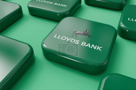 Téléchargez les photos : LONDRES, Royaume-Uni - Juillet 2023 : Logo de la banque Lloyds. Rendu 3D. - en image libre de droit
