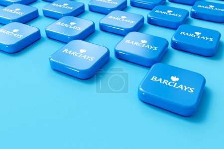 Foto de LONDRES, Reino Unido - Julio 2023: Barclays bank blue and white company logo. Renderizado 3D. - Imagen libre de derechos