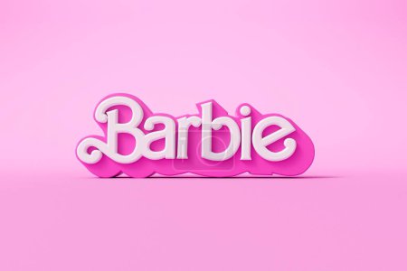 Photo for LONDON, UK - July 2023: Barbie doll logo. Barbie is a fashion doll made by Mattel. 3D Rendering. - Royalty Free Image