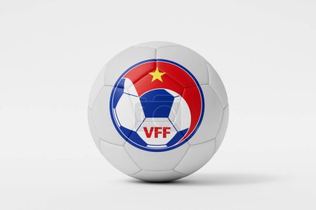 Téléchargez les photos : LONDRES, RU - Juillet 2023 : Insigne du logo de l "équipe nationale de football vietnamienne sur un ballon de football. Rendu 3D. - en image libre de droit