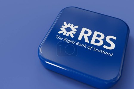Foto de LONDRES, Reino Unido - Julio 2023: Logotipo de la compañía bancaria Royal Bank of Scotland. Renderizado 3D. - Imagen libre de derechos