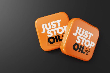 Foto de LONDRES, Reino Unido - julio de 2023: Solo detenga el logotipo del activista ambiental de la protesta petrolera. Renderizado 3D. - Imagen libre de derechos