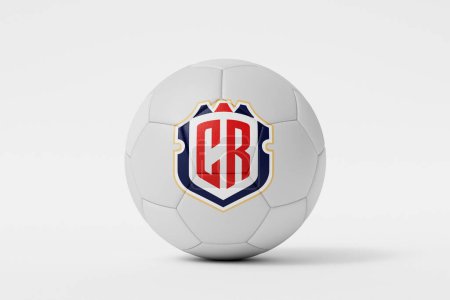 Foto de LONDRES, Reino Unido - Julio 2023: Insignia del equipo nacional de fútbol de Costa Rica en una pelota de fútbol. Renderizado 3D. - Imagen libre de derechos