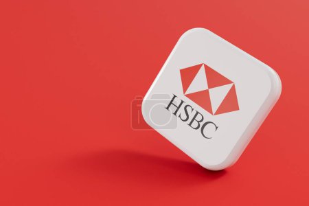 Foto de LONDRES, Reino Unido - julio de 2023: logotipo de la compañía bancaria HSBC. Renderizado 3D. - Imagen libre de derechos