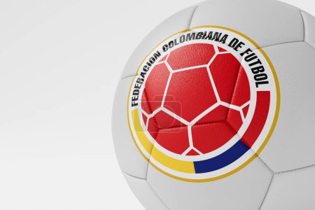 Foto de LONDRES, Reino Unido - Julio 2023: Insignia del equipo nacional de fútbol de Colombia en una pelota de fútbol. Renderizado 3D. - Imagen libre de derechos