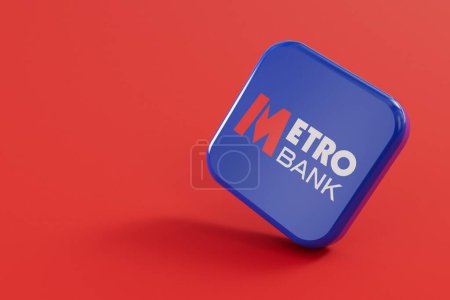 Téléchargez les photos : LONDRES, Royaume-Uni - Juillet 2023 : logo de la société Metro bank. Rendu 3D. - en image libre de droit