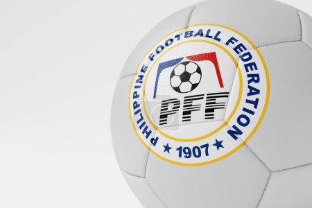 Téléchargez les photos : LONDRES, Royaume-Uni - Juillet 2023 : Insigne du logo de l "équipe nationale de football des Philippines sur un ballon de football. Rendu 3D. - en image libre de droit