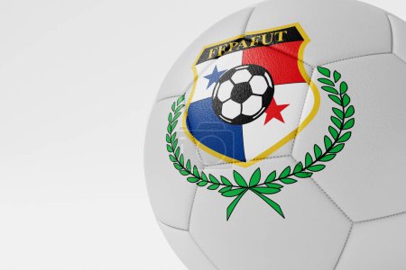 Téléchargez les photos : LONDRES, Royaume-Uni - Juillet 2023 : Insigne du logo de l'équipe nationale de football du Panama sur un ballon de football. Rendu 3D. - en image libre de droit