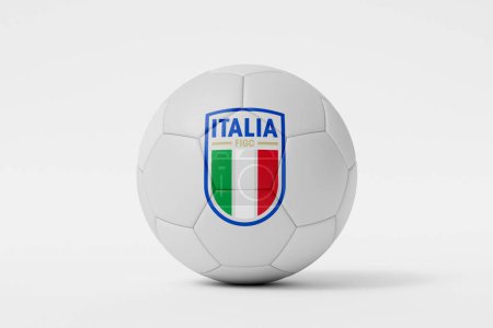 Photo for LONDON, UK - July 2023: Italy national football team logo badge on a soccer ball. 3D Rendering. - Royalty Free Image