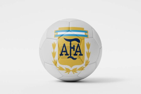 Foto de LONDRES, Reino Unido - Julio 2023: Insignia del equipo nacional de fútbol de Argentina en una pelota de fútbol. Renderizado 3D. - Imagen libre de derechos