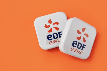 Téléchargez les photos : LONDRES, Royaume-Uni - Juillet 2023 : Logo de la société EDF fournisseur de gaz et d'électricité. Rendu 3D. - en image libre de droit