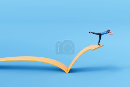 Photo for A businessman taking the plunge jumping or diving off of an opportunity arrow. 3D Rendering. - Royalty Free Image